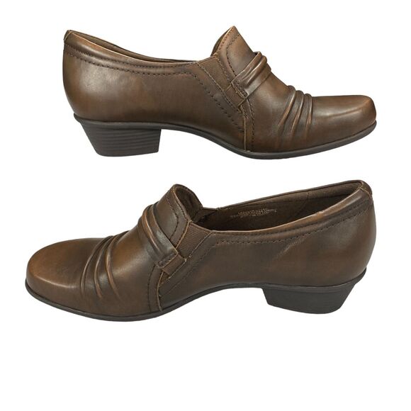 Earth Loafer Shoes Womens Sz 9.5D Maize Brown Leather Slip On Comfort Block Heel - Picture 15 of 16